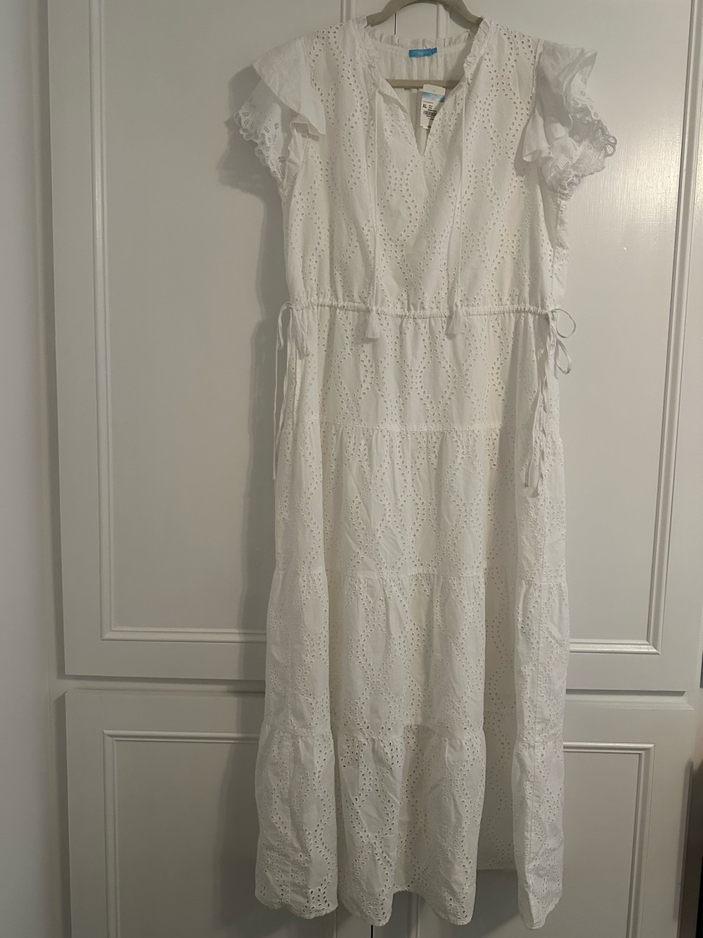 New J. McLaughlin Feminine Elena White Eyelet Maxi Dress Ruffle Sleeves Size XL - Picture 14 of 15